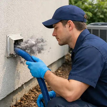 Technician cleaning dryer